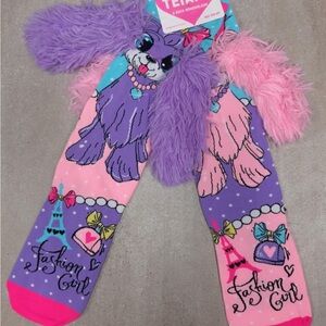 Fashion Girl Fuzzy Socks with Dog Design